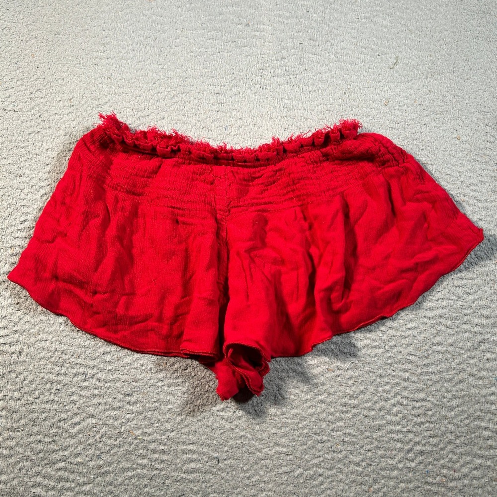 Free People Ruffle Shorts Women XS‎  Red Smocked Boho Beachy Festival Bloomers